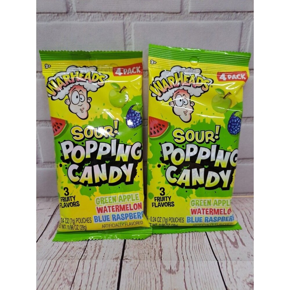2 Bags- Warheads Sour Popping Candy,  Three‎ Flavors,  Each Bag Has 4-packs